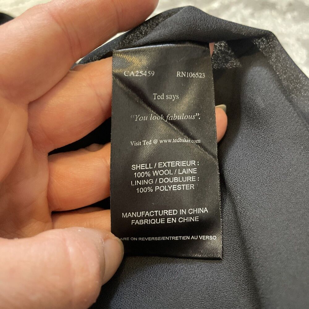 Ted Baker London Black 100% Wool Flutter Sleeve V-Neck Sheath Dress Size 2 - Picture 12 of 12